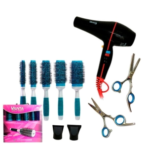 COMBO VANTA SET DE CEPILLOS + SECADOR + SET DE TIJERAS