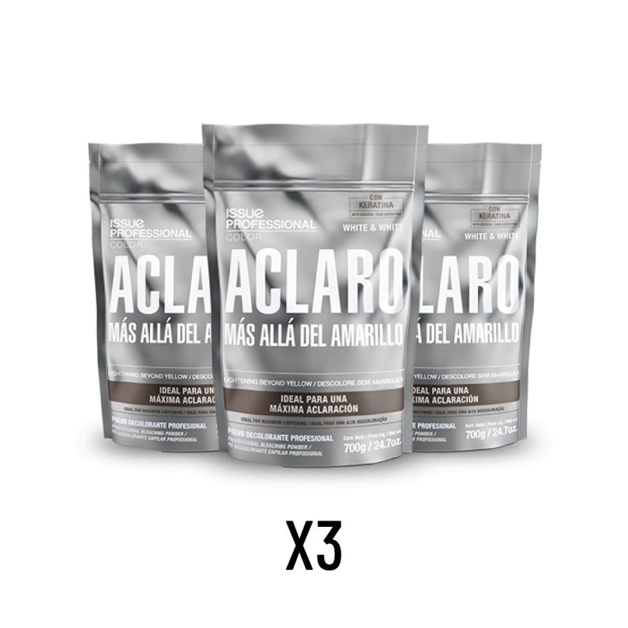 3 ISSUE POLVO DECOLORANTE PROFESIONAL  WHITE & WHITE CON KERATINA