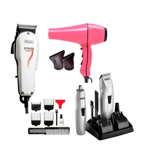COMBO WAHL MAQUINA DE CORTE BASIC + PATILLERA + SECADOR SUPERDRY 2.000