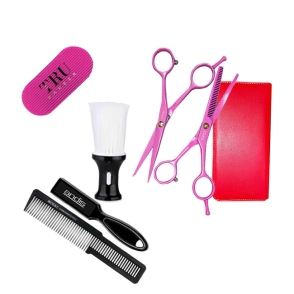 COMBO KIT DE TIJERAS CORTE Y PULIR + PEINE BARBERO + SUJETADOR + SACA PELO + QUITA PELO ANDIS