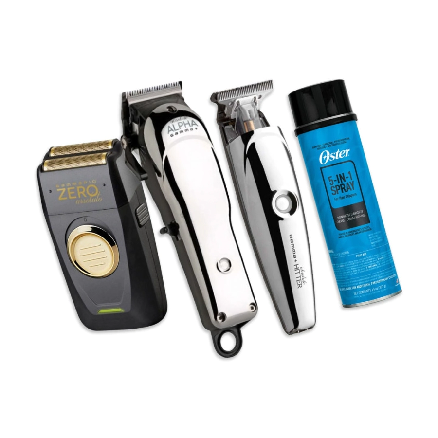 COMBO GAMMA PI� M�QUINA DE CORTE + PATILLERA + AFEITADORA + LUBRICANTE