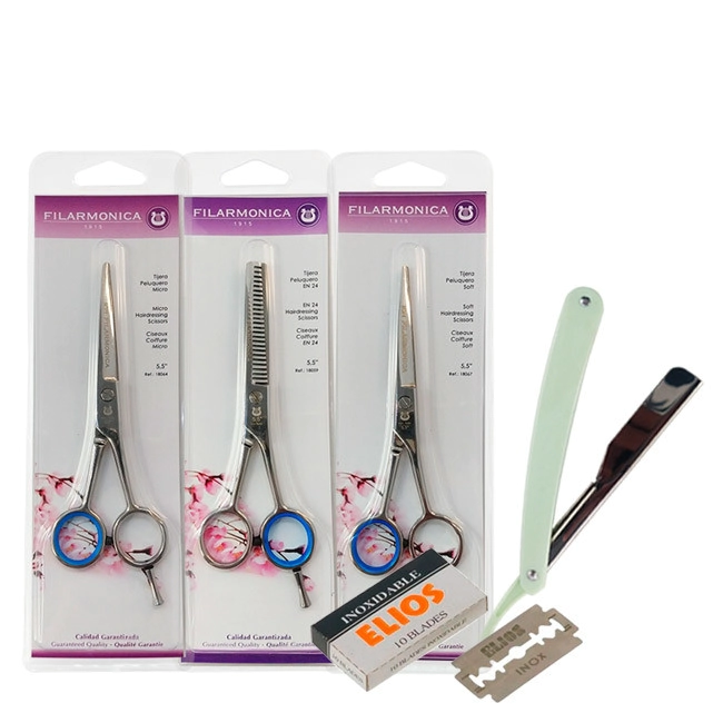 COMBO TIJERAS FILO DULCE, MICRODENTADA Y ENTRESACAR