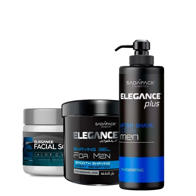 COMBO ELEGANCE LOCION + GEL PARA AFEITAR + EXFOLIANTE FACIAL