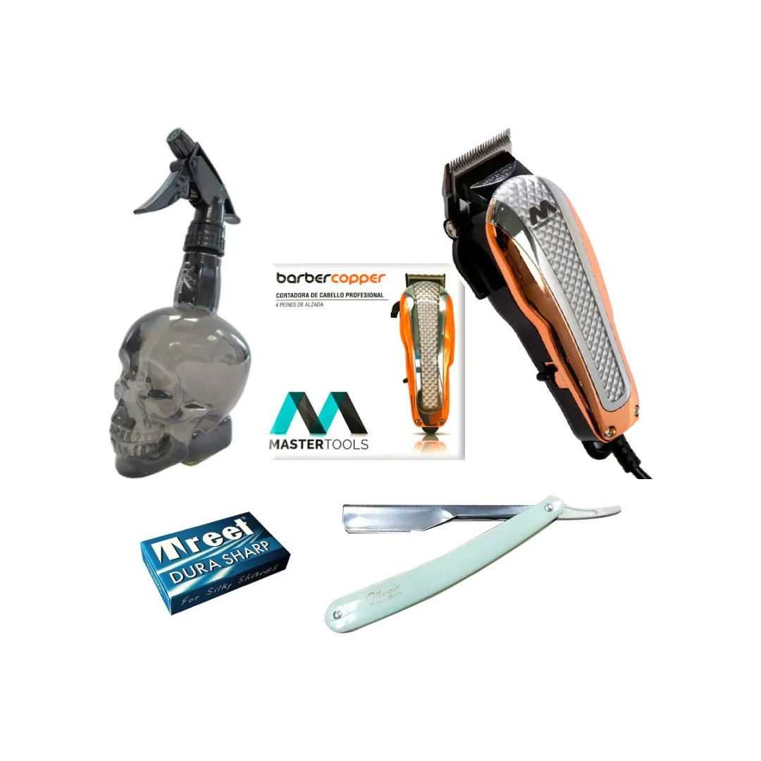 COMBO MASTERTOOLS MAQUINA + NAVAJA + ROCIADOR + HOJILLAS