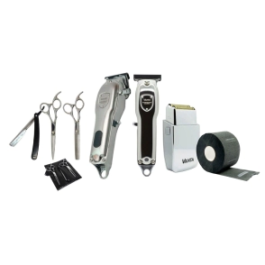 COMBO VANTA M&Aacute;QUINA DE CORTE + PATILLERA + AFEITADORA + SET TIJERAS + PROTECTOR DE CUELLO