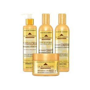 COMBO LA PUISSANCE POTENCIADOR DE RULOS, SHAMPOO + ACONDICIONADOR + CREMA DE PEINAR + M&Aacute;SCARA