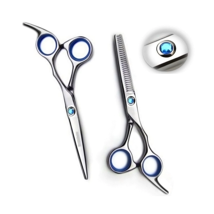 SET DE TIJERAS STRASS AZUL FILO NAVAJA + PULIR