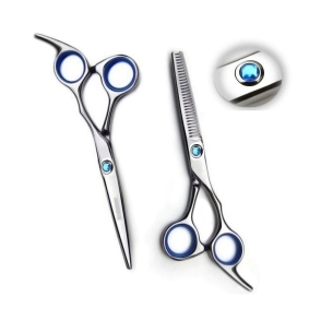 SET DE TIJERAS STRASS AZUL FILO NAVAJA + PULIR