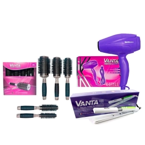 COMBO VANTA 5 CEPILLOS + PLANCHITA HI TECH 230&deg; + SECADOR K-STYLE