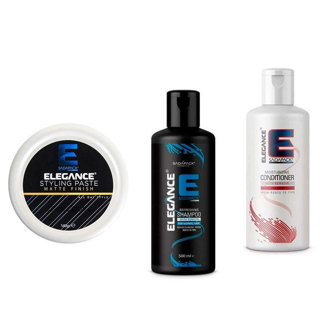 COMBO ELEGANCE SHAMPOO Y ACONDICIONADOR C/ KERATINA 500ML + PASTA MATTE FINISH