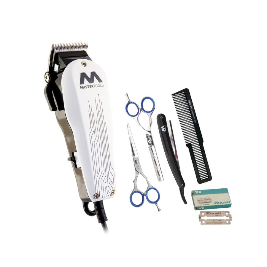 M�QUINA DE CORTE MASTERTOOLS TECNO HC-501 + PEINE MOZKU + SET DE TIJERAS Y NAVAJA MASTERTOOLS + 10 F