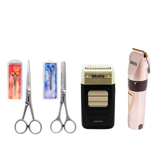 COMBO VANTA M�QUINA DE CORTE RFC-288B + AFEITADORA OLD SCHOOL BARBER TIJERA FILO NAVAJA + TIJERA DE