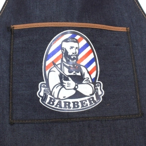 DELANTAL DE BARBERO  DE JEANS CON BOLSILLO ESTAMPADO