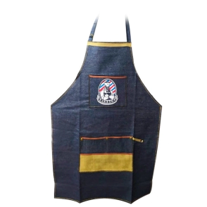 DELANTAL DE BARBERO  DE JEANS CON BOLSILLO ESTAMPADO