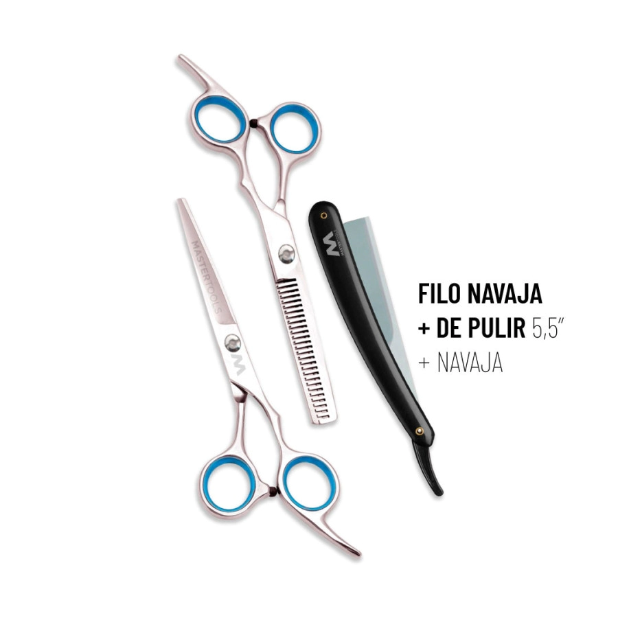 MASTERTOOLS KIT DE TIJERA FILO NAVAJA 5,5" + DE PULIR 5,5" + NAVAJA