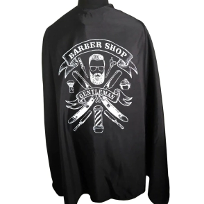 CAPA DE PELUQUERO  CON ESTAMPA BLANCA Y COLOR, CUELLO CON TIRA