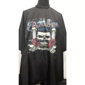 CAPA DE PELUQUERO  CON ESTAMPA BLANCA Y COLOR, CUELLO CON TIRA