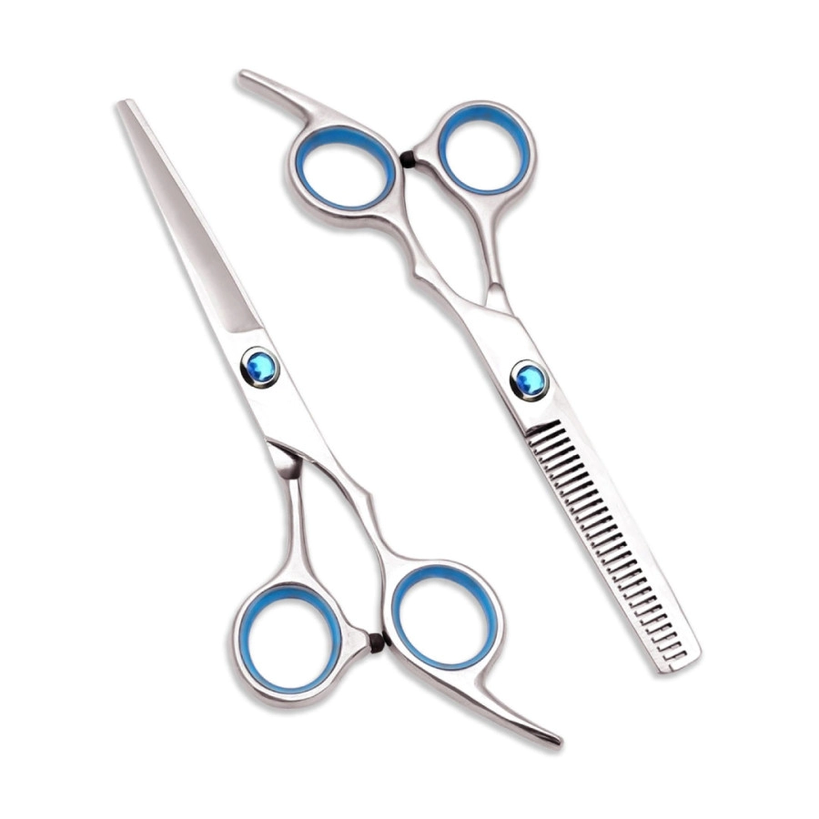 COMBO TIJERAS FILO NAVAJA + PULIR + NAVAJA + 10 HOJAS