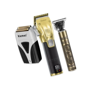 COMBO KEMEI M&Aacute;QUINA DE CORTE + PATILLERA + AFEITADORA