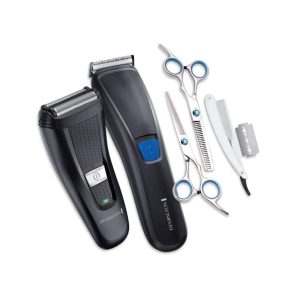 COMBO REMINGTON M&Aacute;QUINA DE CORTE + AFEITADORA + TIJERAS PULIR Y FILO NAVAJA + NAVAJA + 10 HOJAS