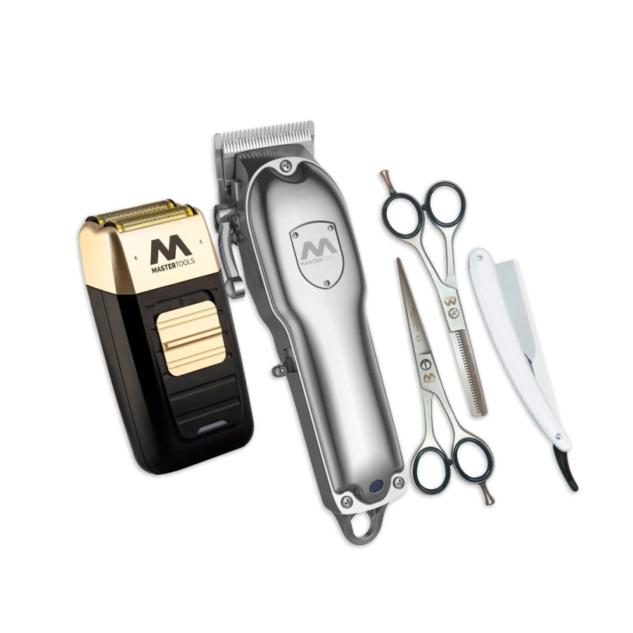 COMBO MASTERTOOLS M�QUINA DE CORTAR PELO + AFEITADORA + SET DE TIJERAS Y NAVAJA
