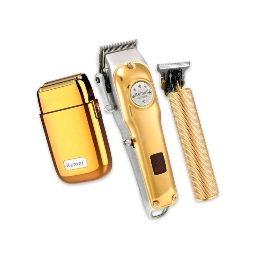 COMBO GOLD BARBER MAQUINA DE CORTE + PATILLERA + AFEITADORA