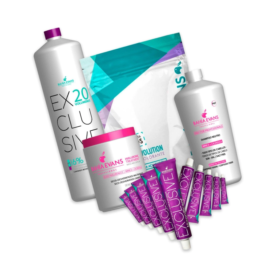 COMBO BAH�A EVANS COLORACI�N - 10 TINTURAS + AGUA OXIGENADA 20 VOL + POLVO DECOLORANTE 9 TONOS + SHA