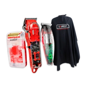 COMBO BARBERO EVEREST M&Aacute;QUINA DE CORTE + PATILLERA + AFEITADORA + CAPA