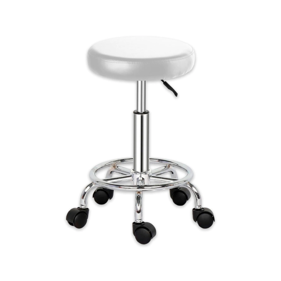 TABURETE BASE CROMADA CON ARO VENTURA BLANCO