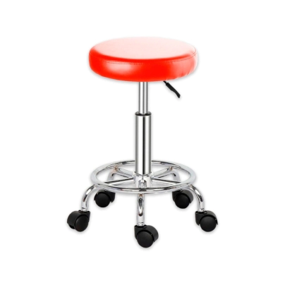 TABURETE BASE CROMADA CON ARO VENTURA ROJO