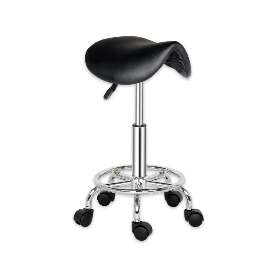 TABURETE BASE CROMADA CON ARO IOWA NEGRO