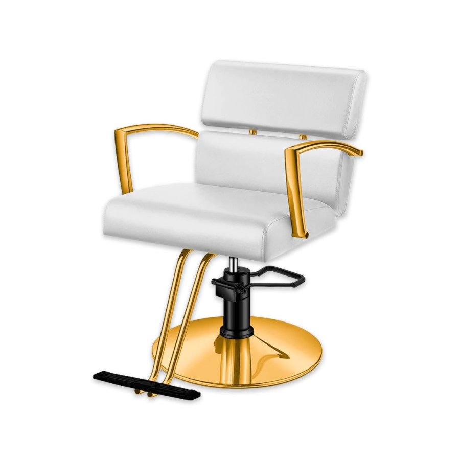 SILL�N DE PELUQUER�A MISURI BASE DORADA TAPIZADO BLANCO