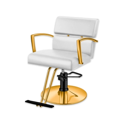 SILLN DE PELUQUERA MISURI BASE DORADA TAPIZADO BLANCO