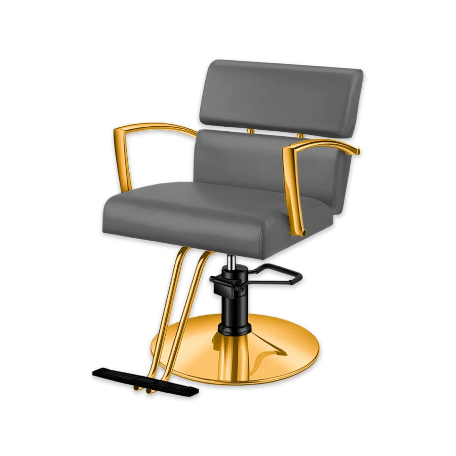 SILL�N DE PELUQUER�A MISURI BASE DORADA TAPIZADO GRIS