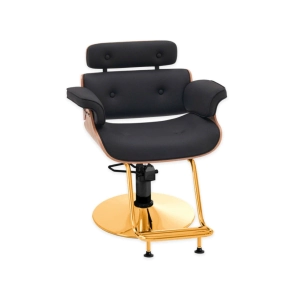 SILL&Oacute;N DE PELUQUER&Iacute;A STAMFORD BASE DORADA TAPIZADO NEGRO