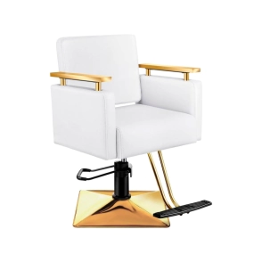 SILL&Oacute;N DE PELUQUER&Iacute;A CHARLESTON BASE DORADA TAPIZADO BLANCO