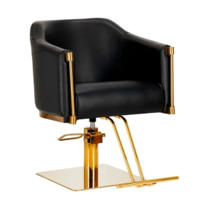 SILL&Oacute;N DE PELUQUER&Iacute;A PRESTON TAPIZADO NEGRO BASE DORADA