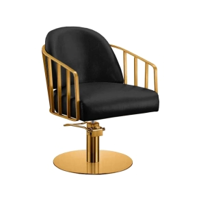 SILL&Oacute;N DE PELUQUER&Iacute;A LEEDS TAPIZADO NEGRO BASE DORADA