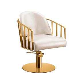 SILL&Oacute;N DE PELUQUER&Iacute;A LEEDS TAPIZADO BLANCO BASE DORADA