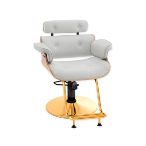 SILL&Oacute;N DE PELUQUER&Iacute;A STAMFORD BASE DORADA TAPIZADO BLANCO