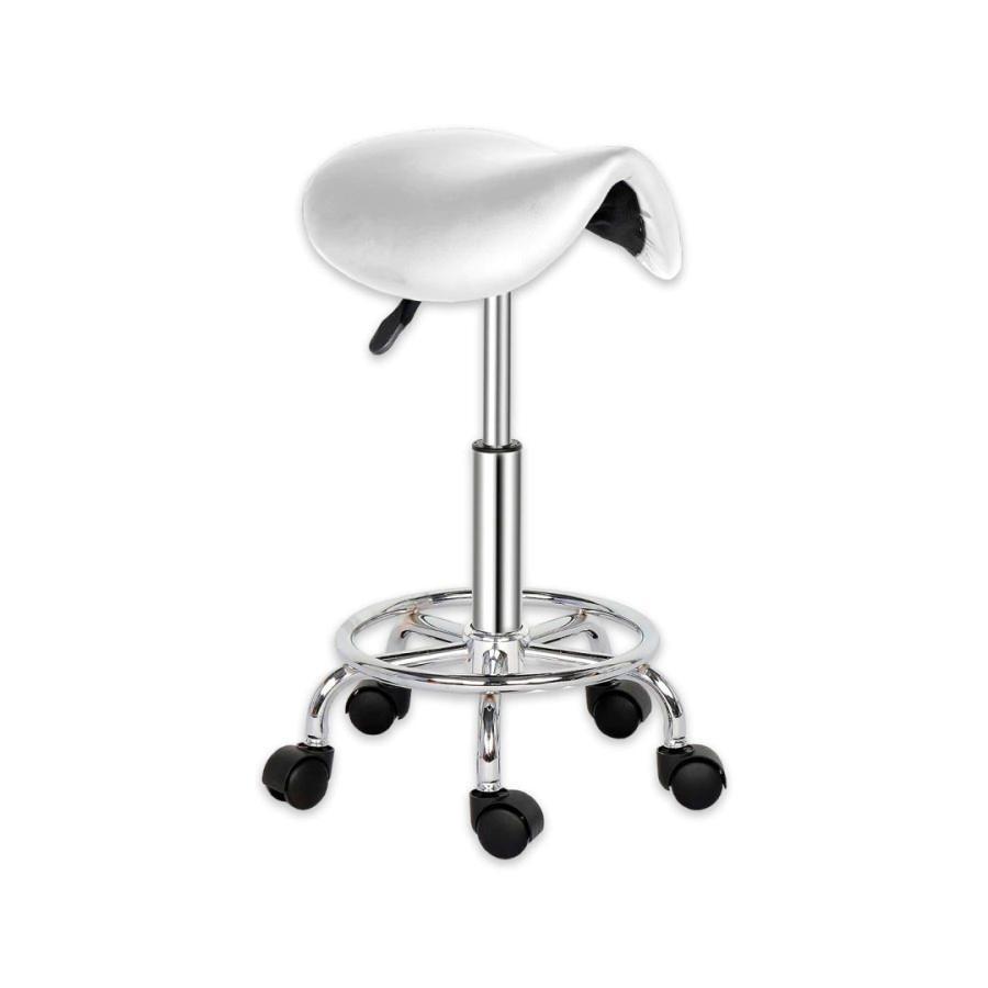 TABURETE BASE CROMADA CON ARO IOWA BLANCO