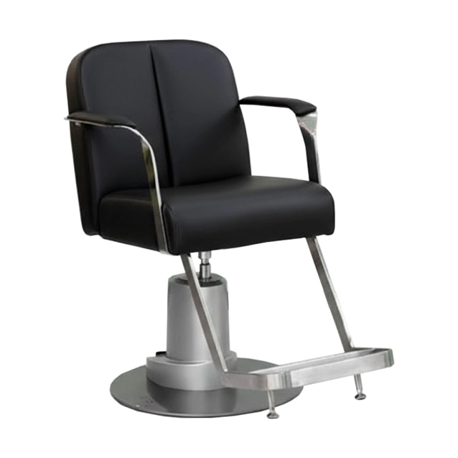 SILLA DE PELUQUERIA SICILIA BASE PLATEADA TAPIZADO NEGRO