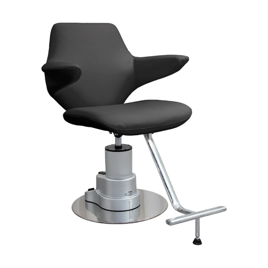 SILLA DE PELUQUERIA BRUSELAS BASE PLATEADA TAPIZADO NEGRO