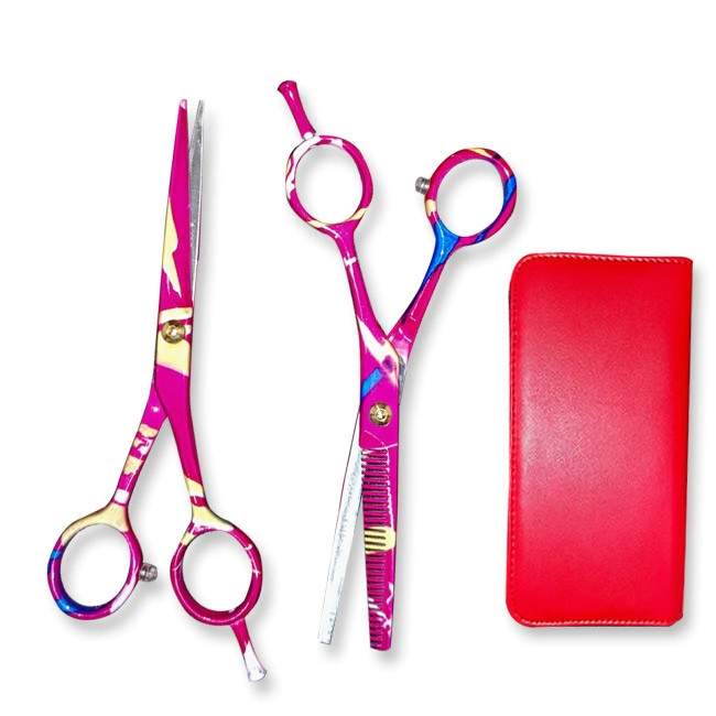 KIT ASHO DE TIJERAS CORTE Y PULIR  MULTICOLOR + ESTUCHE