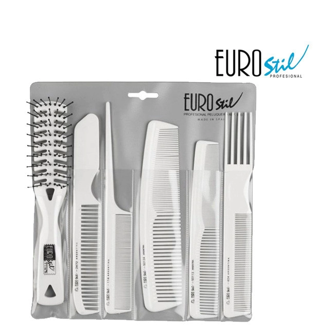 EURO STIL ESTUCHE 5 PEINES PROFESIONAL Y UN ESQUELETO BCO