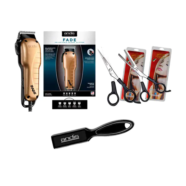 COMBO MAQUINA DE CORTE ANDIS FADE + QUITA PELO ANDIS + KIT DE TIJERAS X2